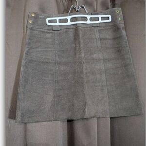 Guild Creations VTG Brown Leather Suede Mini Skirt (Converted) Side Snaps L Flaw